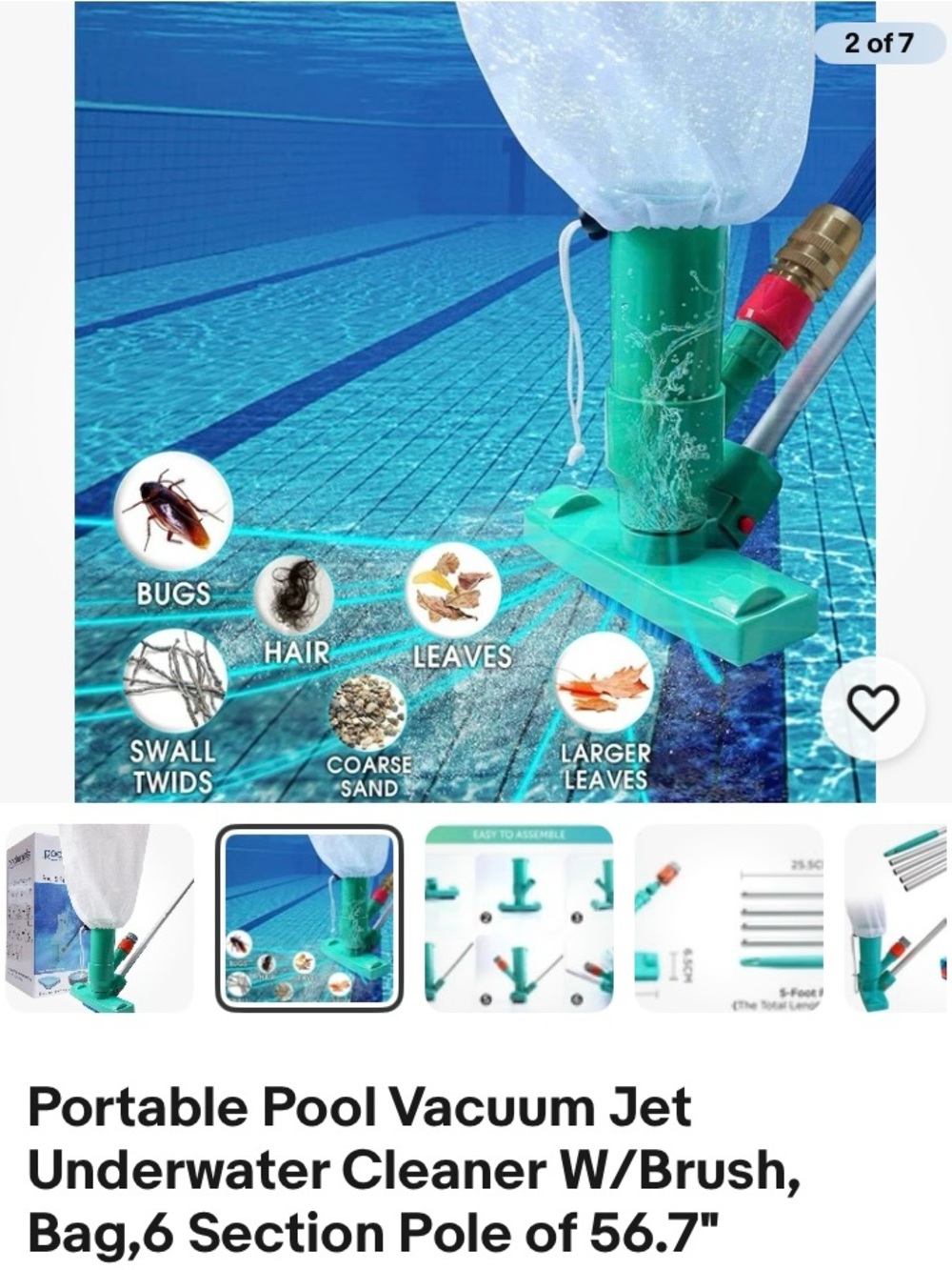 Portable Pool Vacuum Jet Underwater Cleaner - Teal